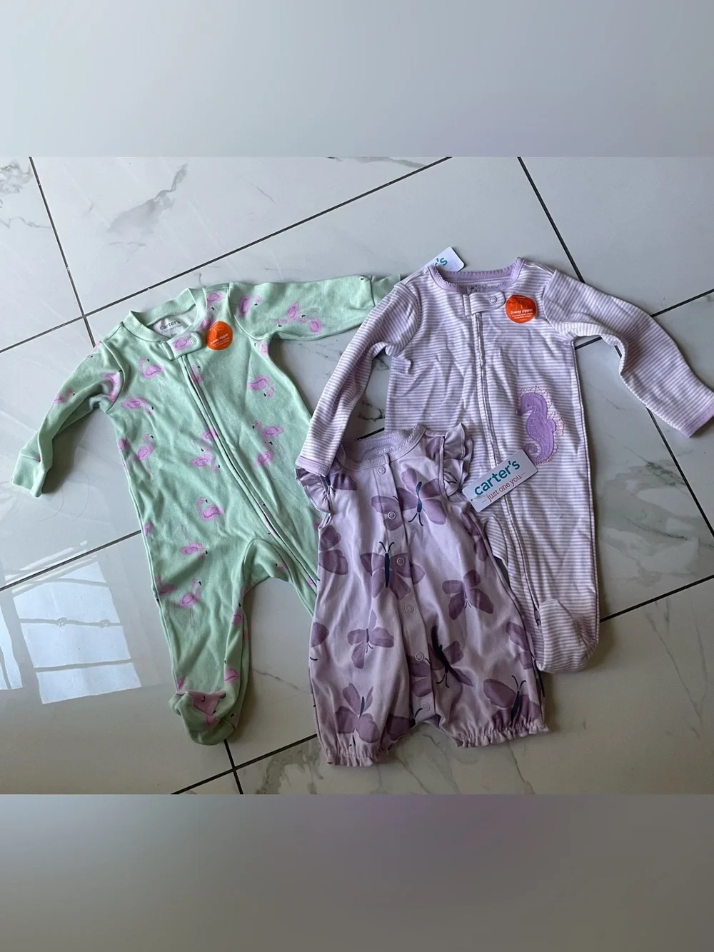 Carter's Lavender & Mint Baby Girl Footed One-Pieces (3-Pack)